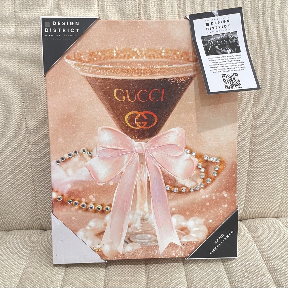 Design District Martini Glass Hand Embellished Canvas Art‎ Pink Glam
